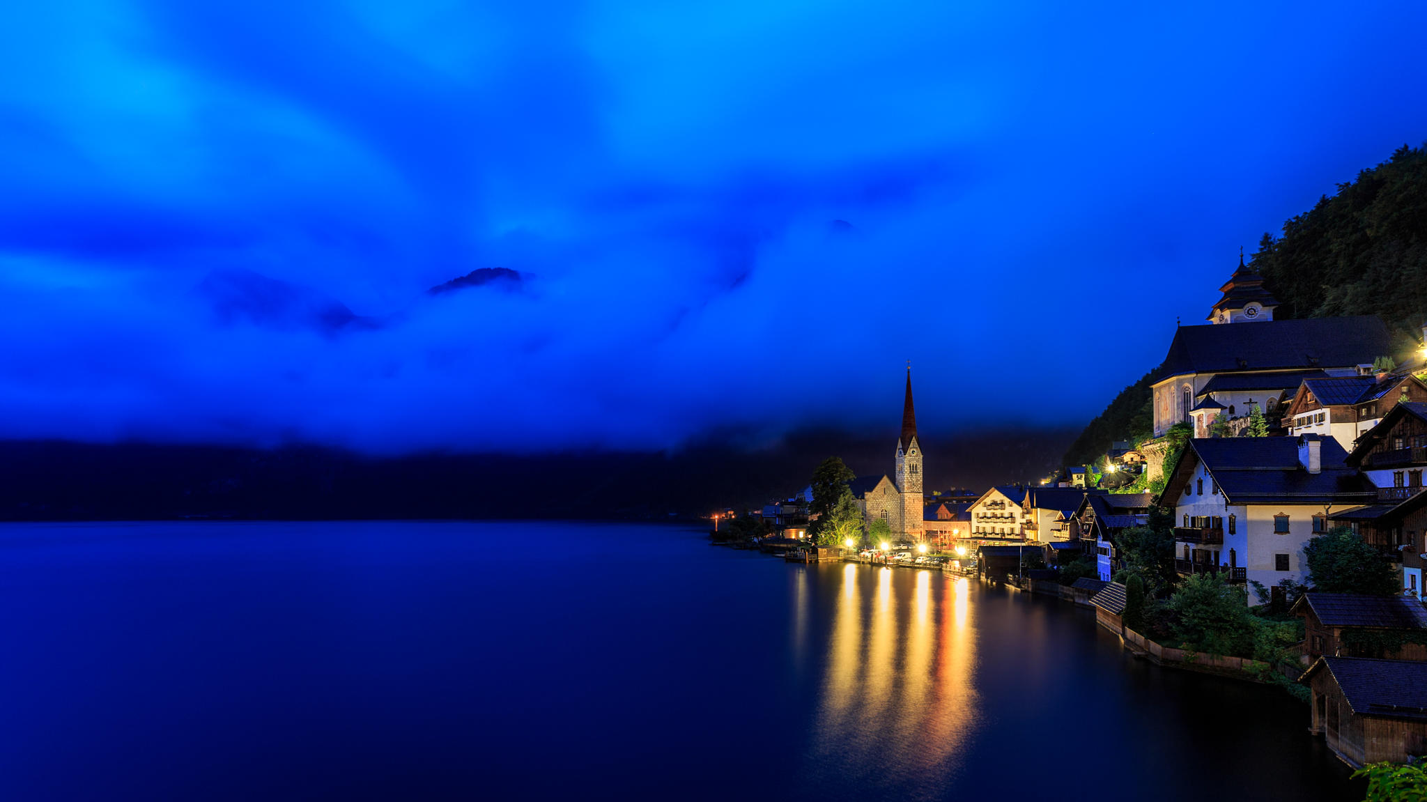 Wallpapers Halstatt evening at home by the water on the desktop