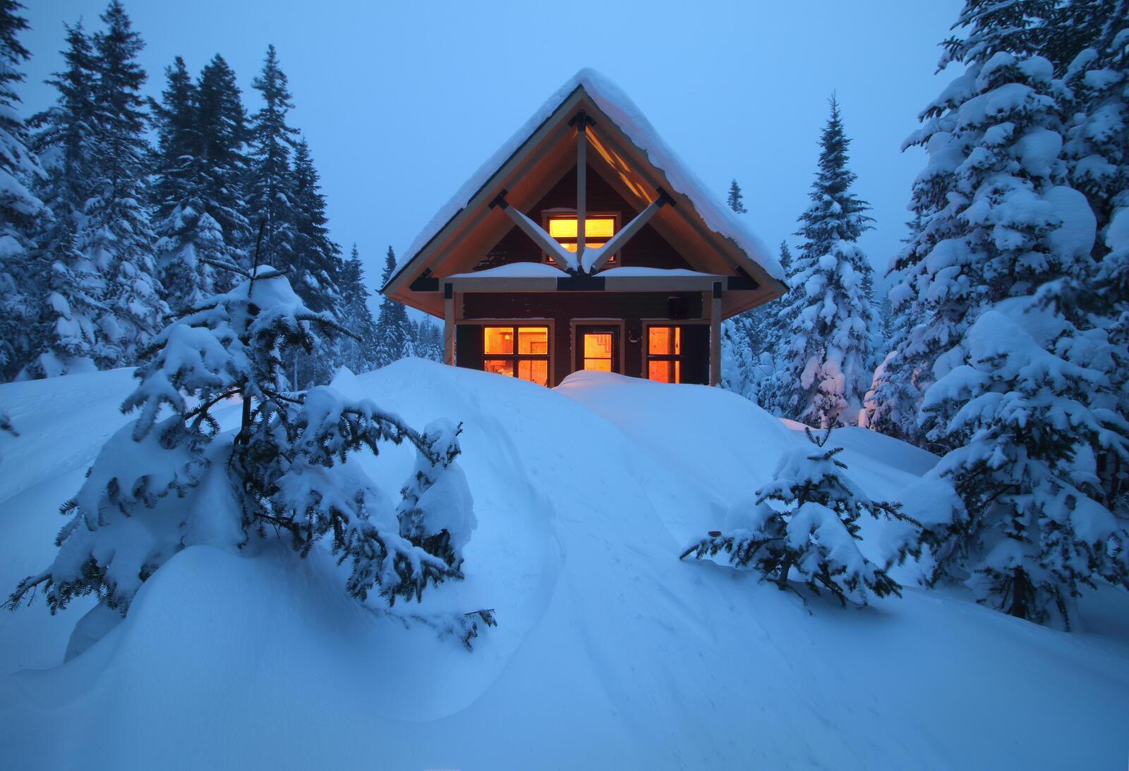 Wallpapers small house snow forest on the desktop
