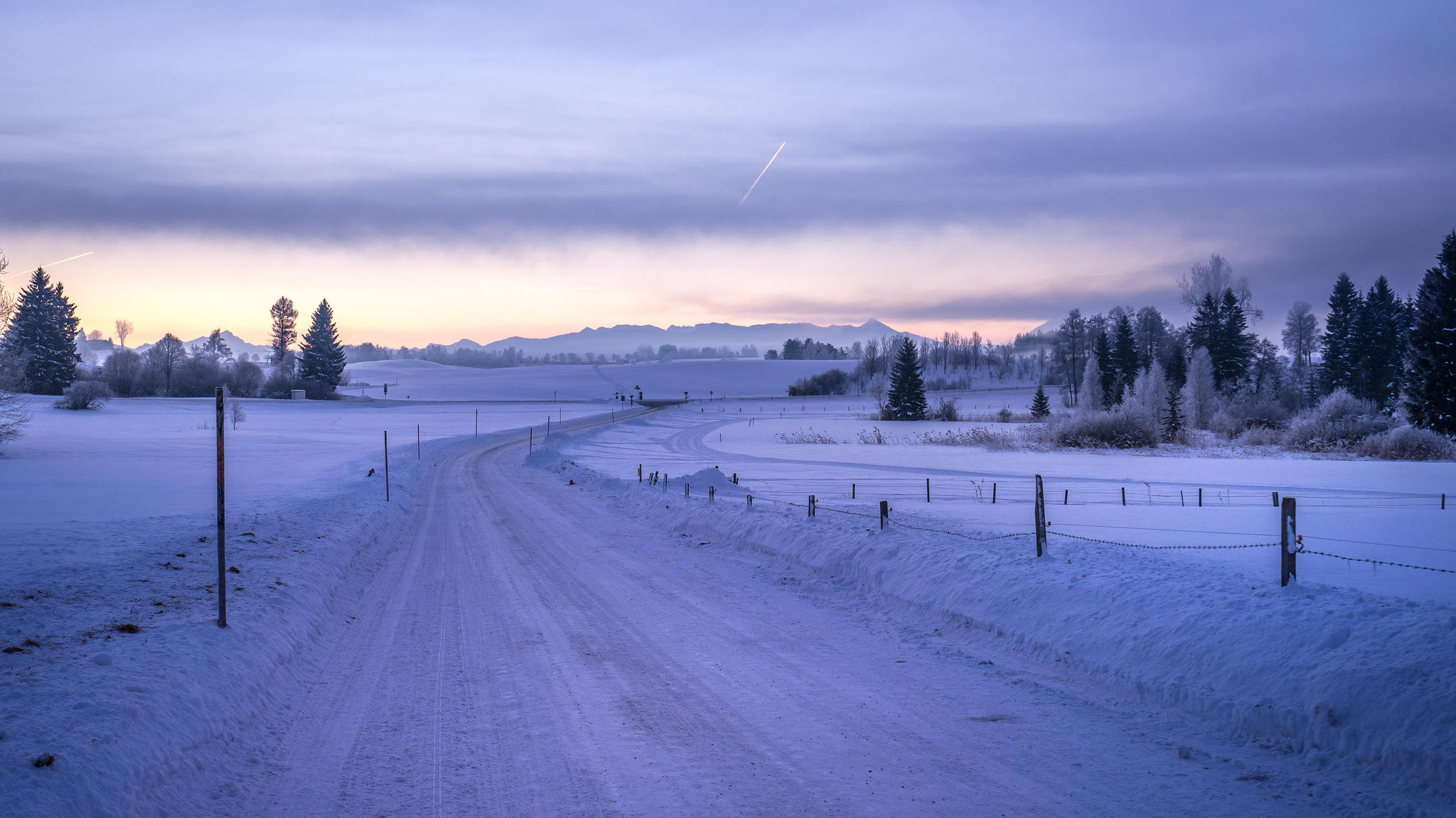 Photo free sunset, snowy road, winter