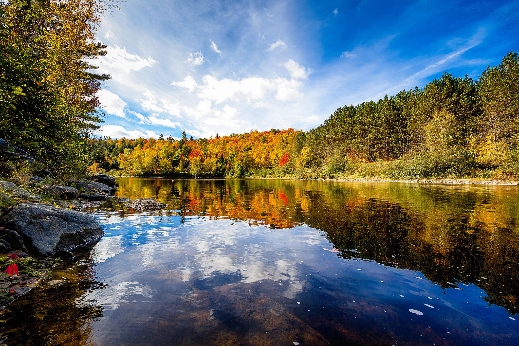 Фото бесплатно осень, отражение, широкая река