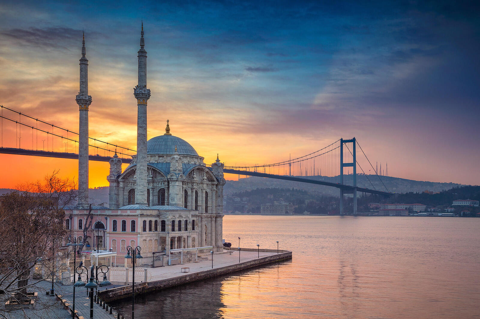 Обои Стамбул Мечеть Ортакой Босфорский мост на рабочий стол