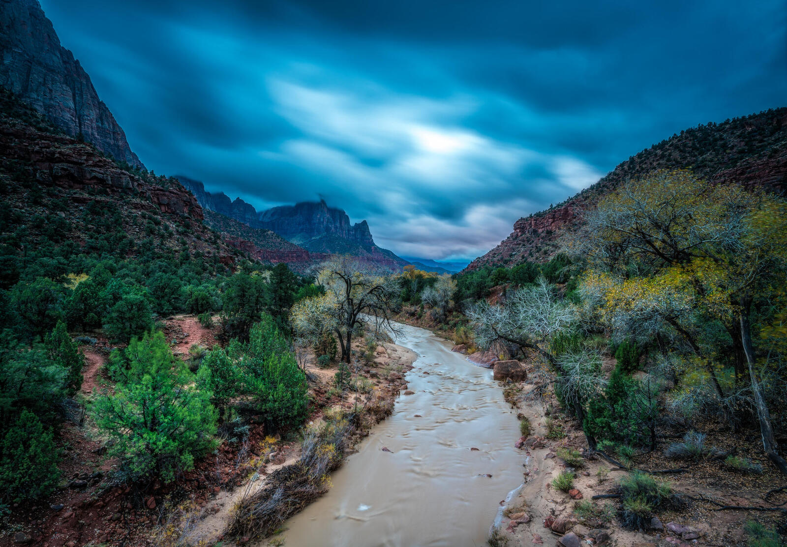 Wallpapers Zion National Park river clouds on the desktop