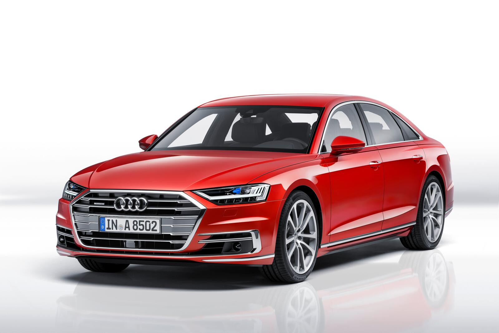 Wallpapers view from front red car Audi A8 on the desktop