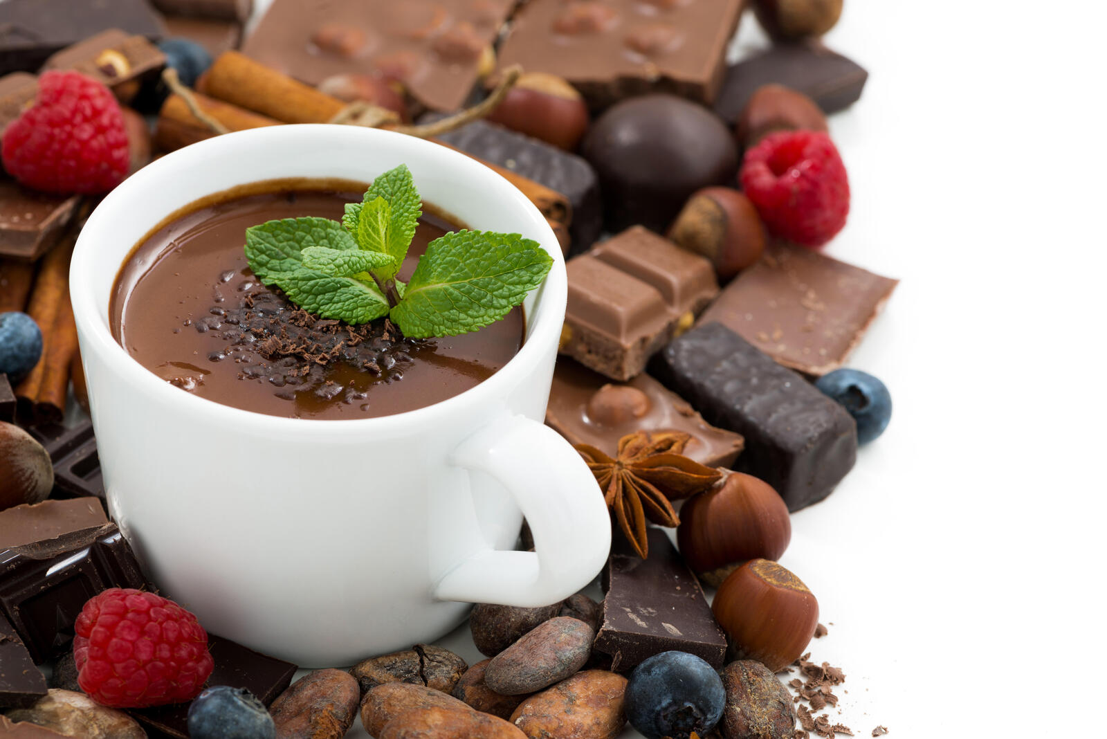 桌面上的壁纸热巧克力 薄荷糖 巧克力
