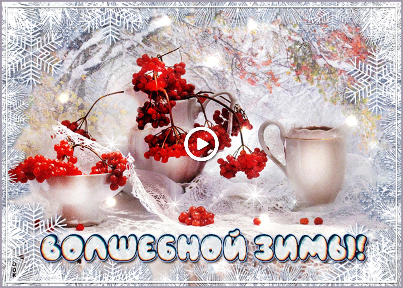 A postcard on the subject of creative magical winter berries snow for free