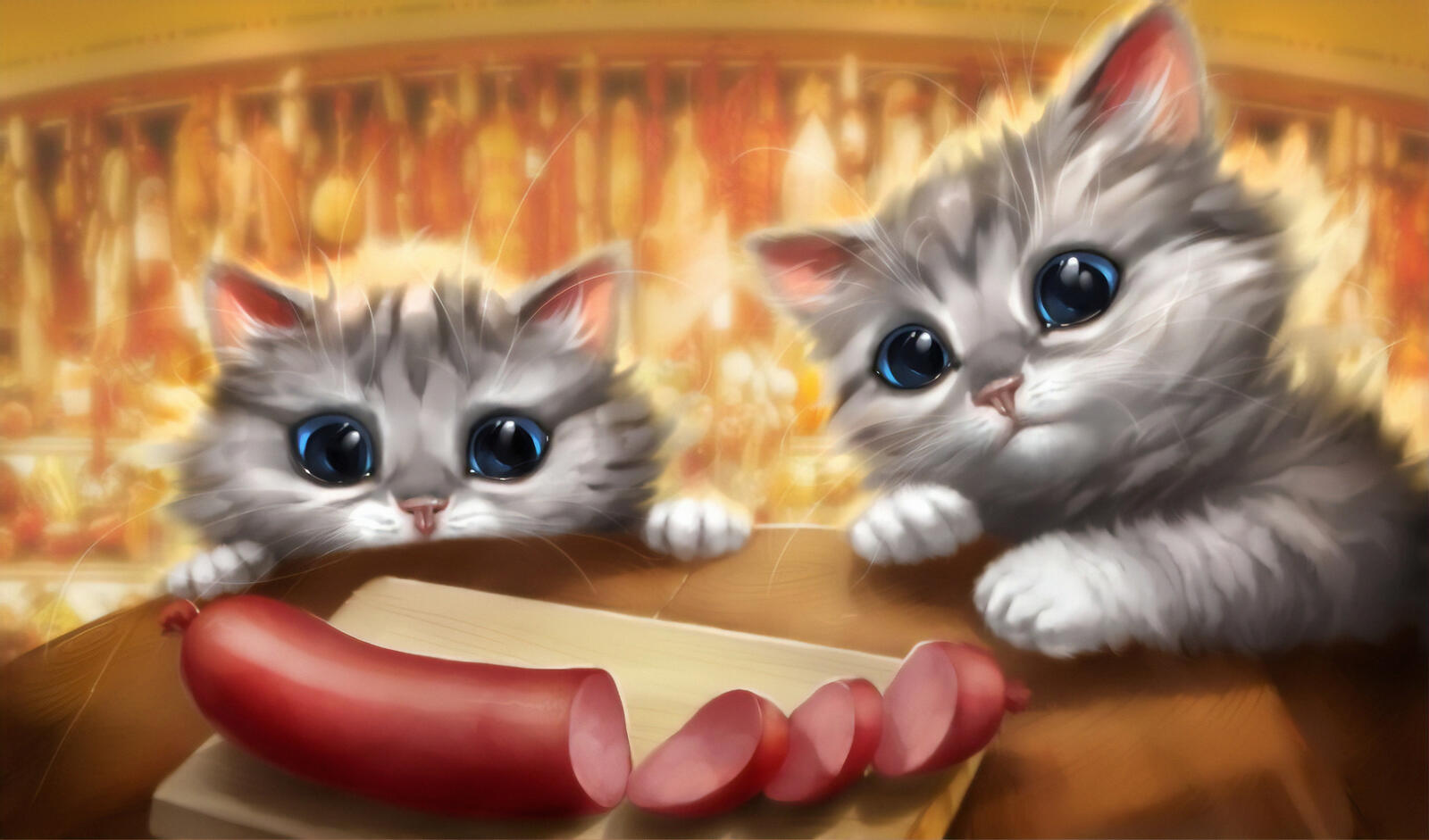 桌面上的壁纸渲染 艺术家 两只小猫