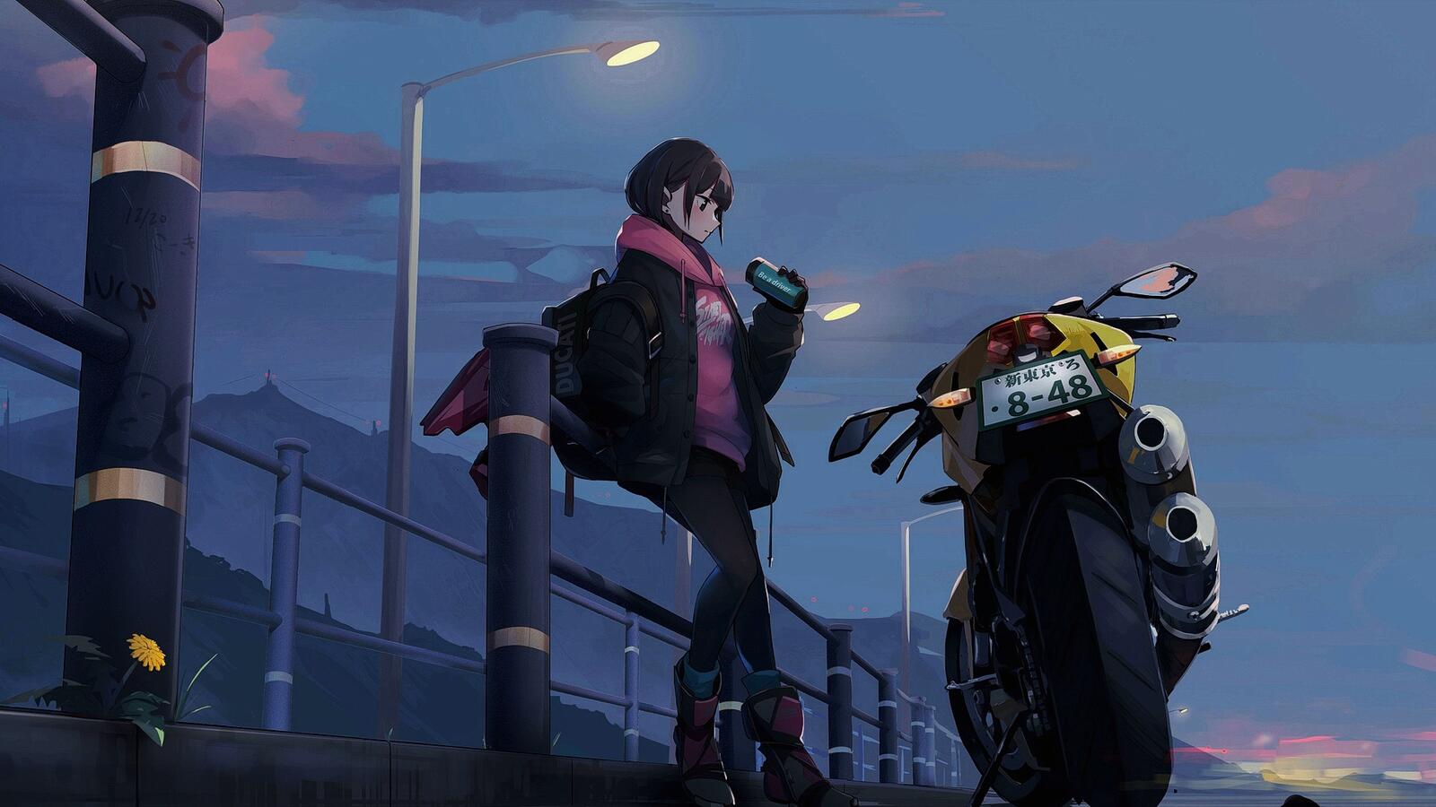 Бесплатное фото Рисунок девушка и мотоцикл
