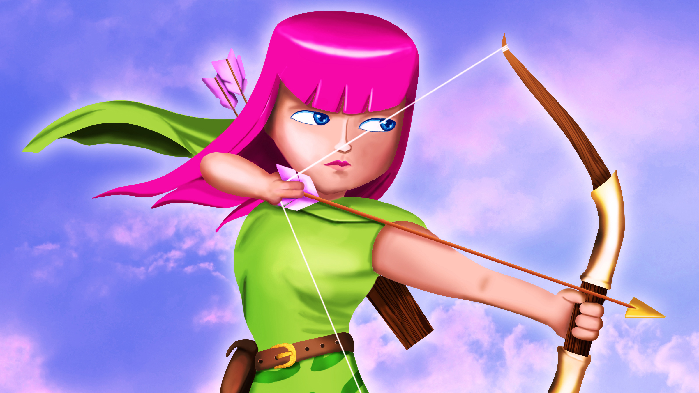 Бесплатное фото Лучница с розовыми волосами из игры Clash Of Clans