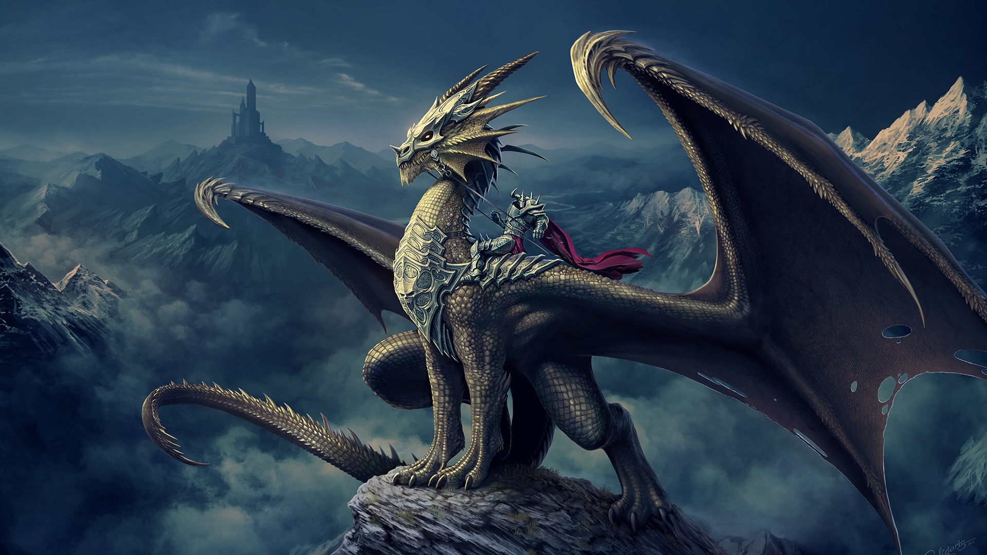 Фото бесплатно дракон, рыцарь, верхом