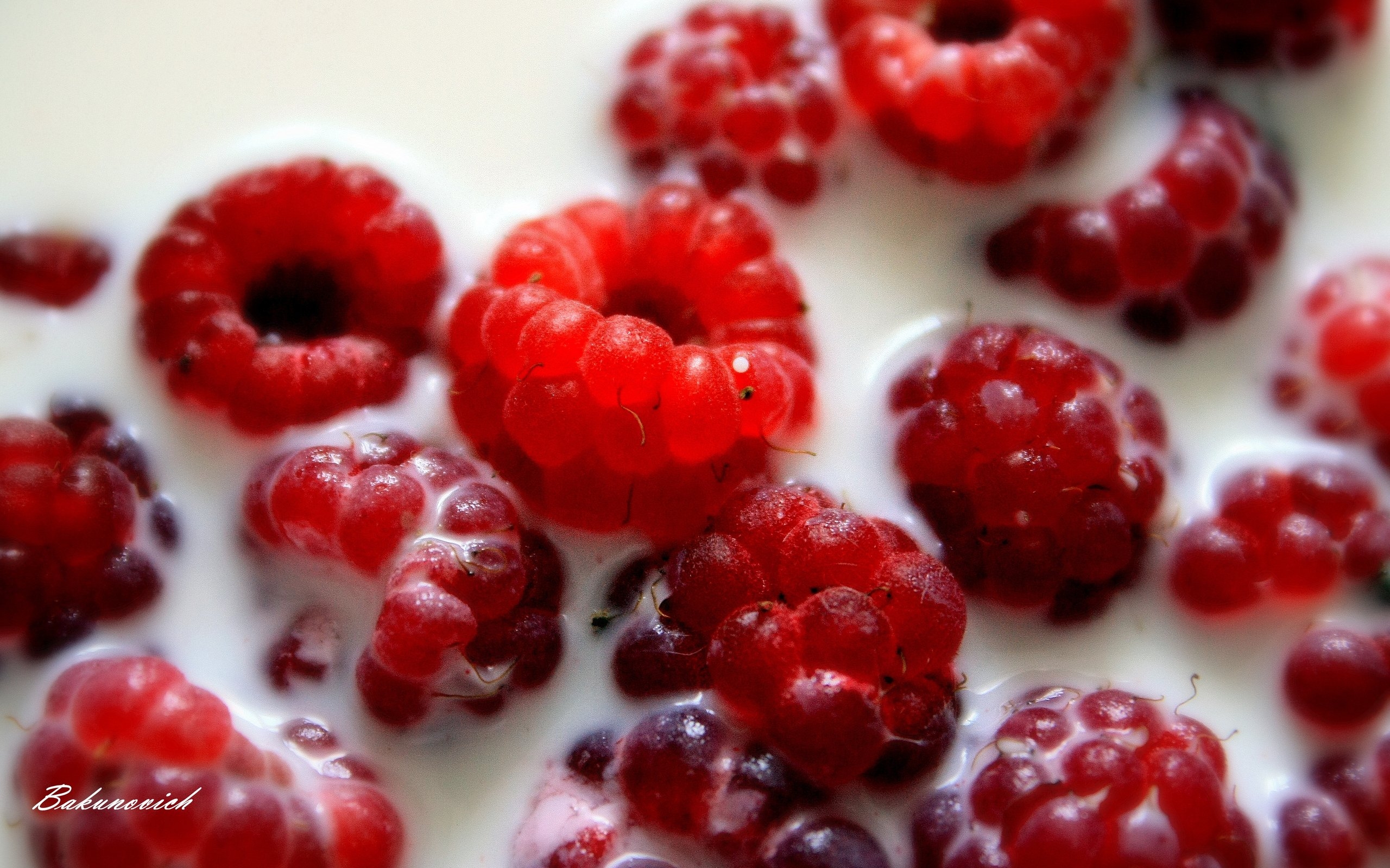 Raspberries in milk yogurt