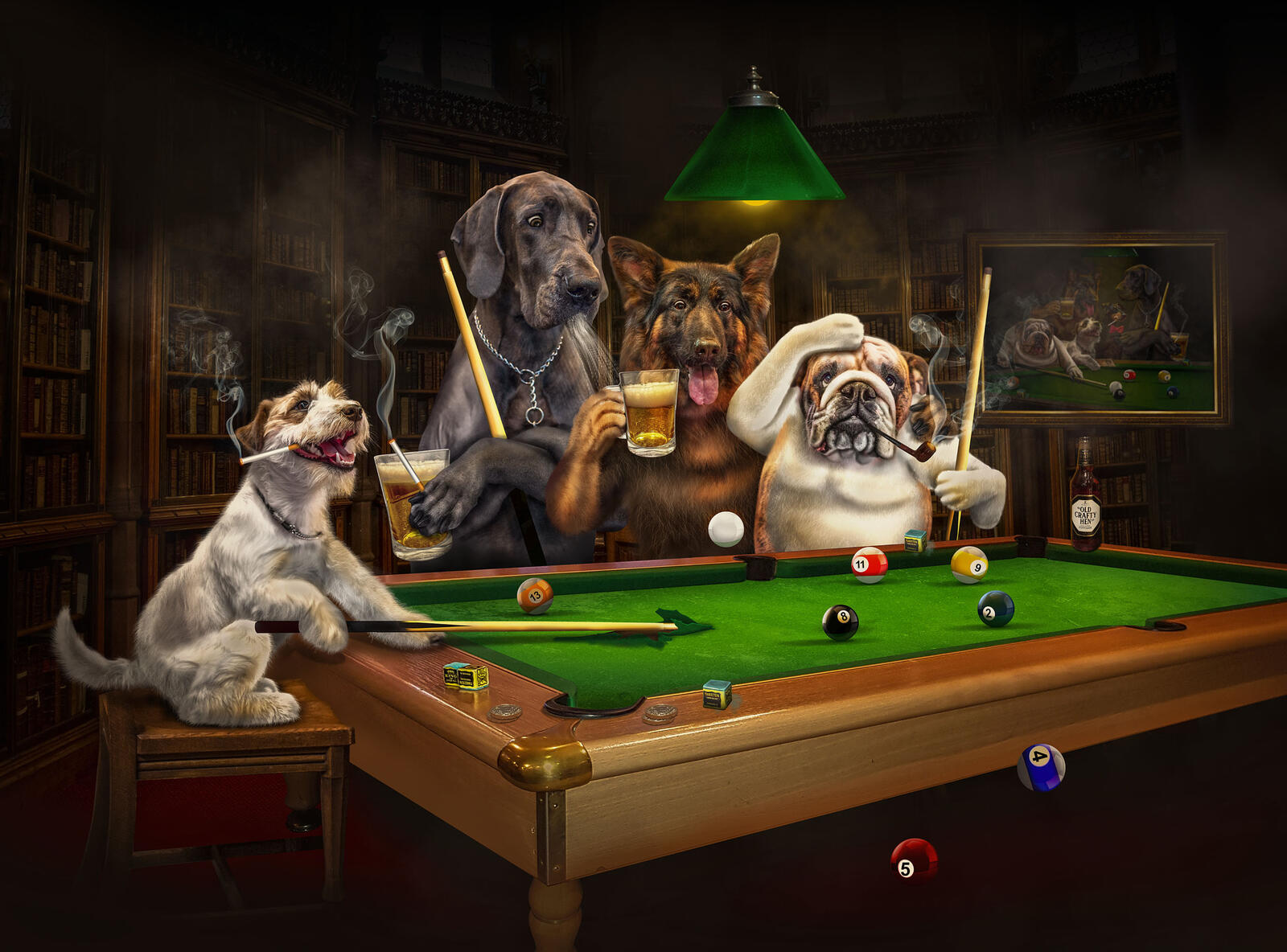 Wallpapers dogs Billiards pool table game on the desktop