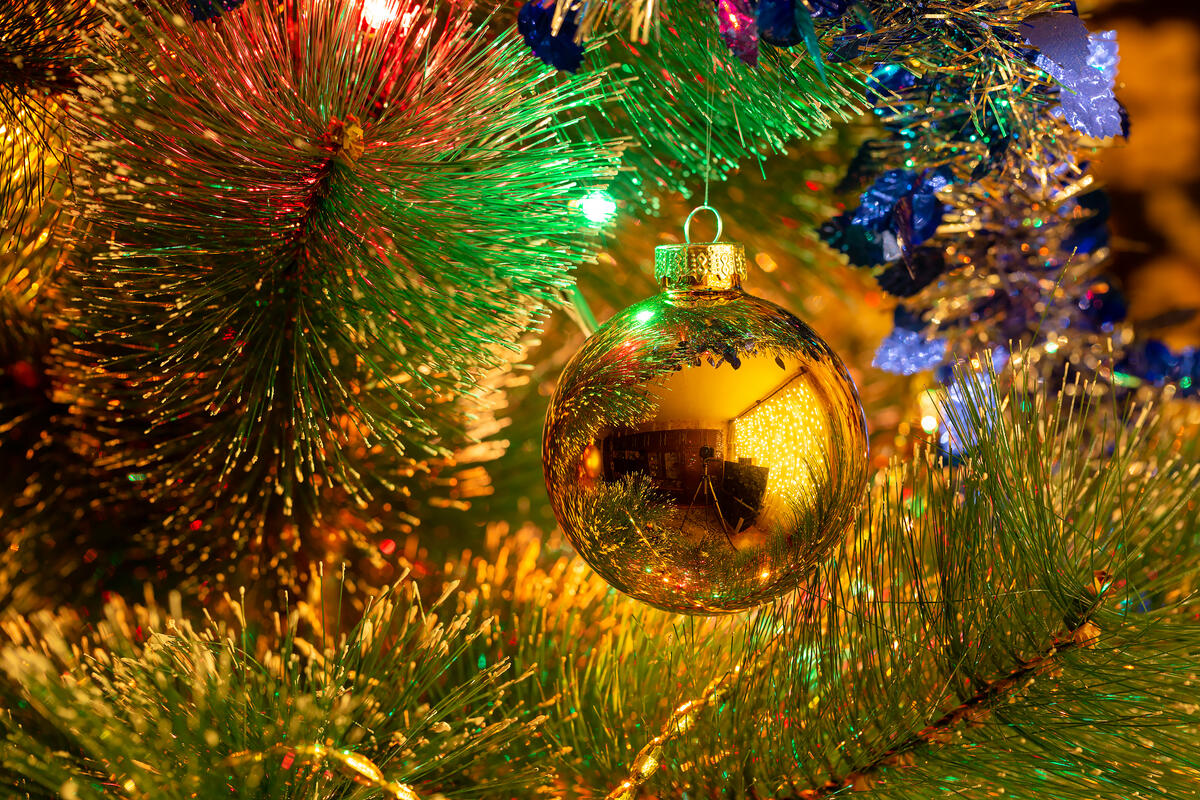 New Year`s Ball on the Christmas Tree