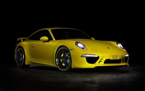 Cool picture of a yellow porsche 911.