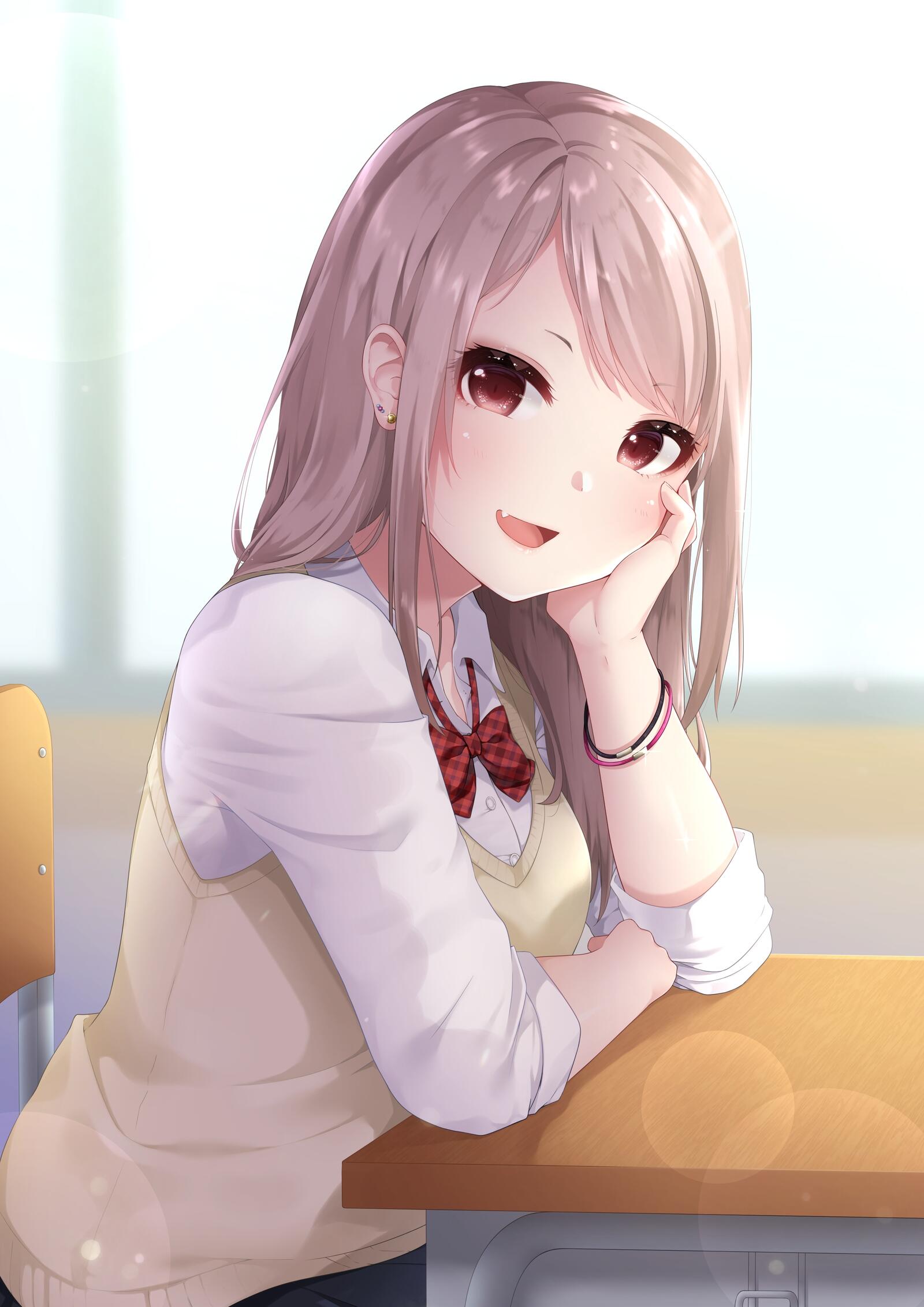 Wallpapers anime school girl smiling uniform on the desktop