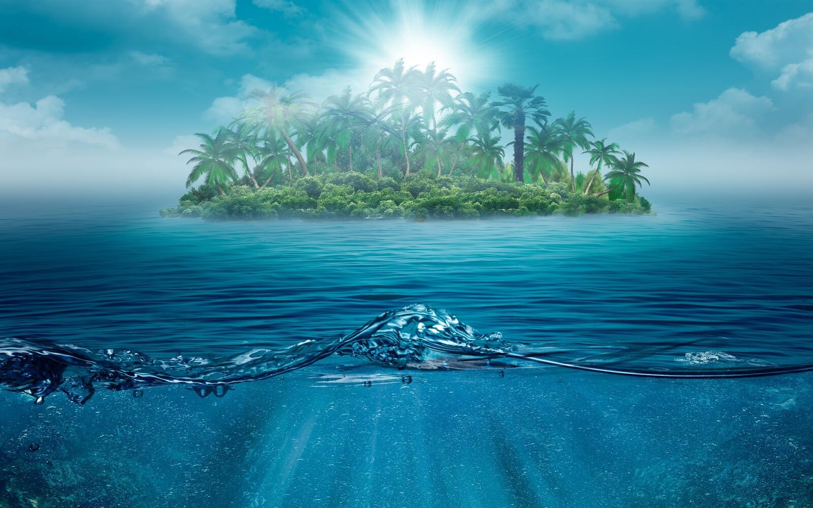 Обои тропический остров пальмы океан на рабочий стол