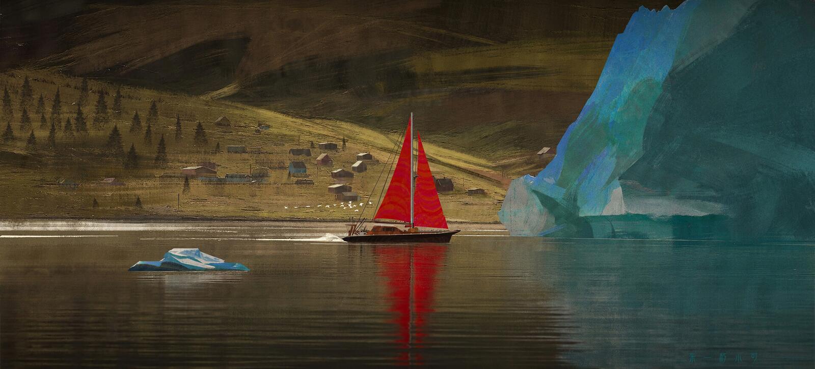 Wallpapers river iceberg sailboat on the desktop