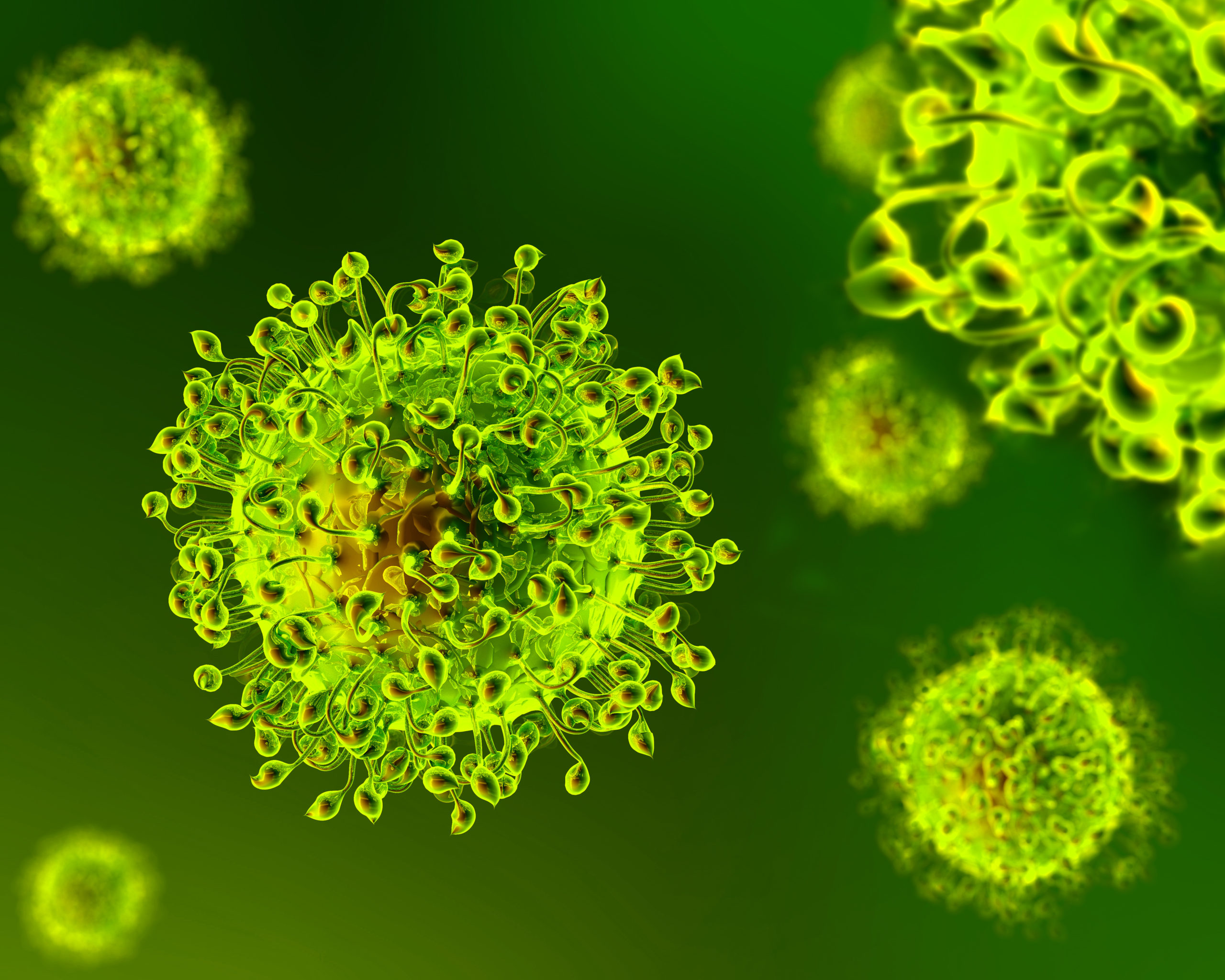 Обои коронавирус клетки зеленый фон на рабочий стол