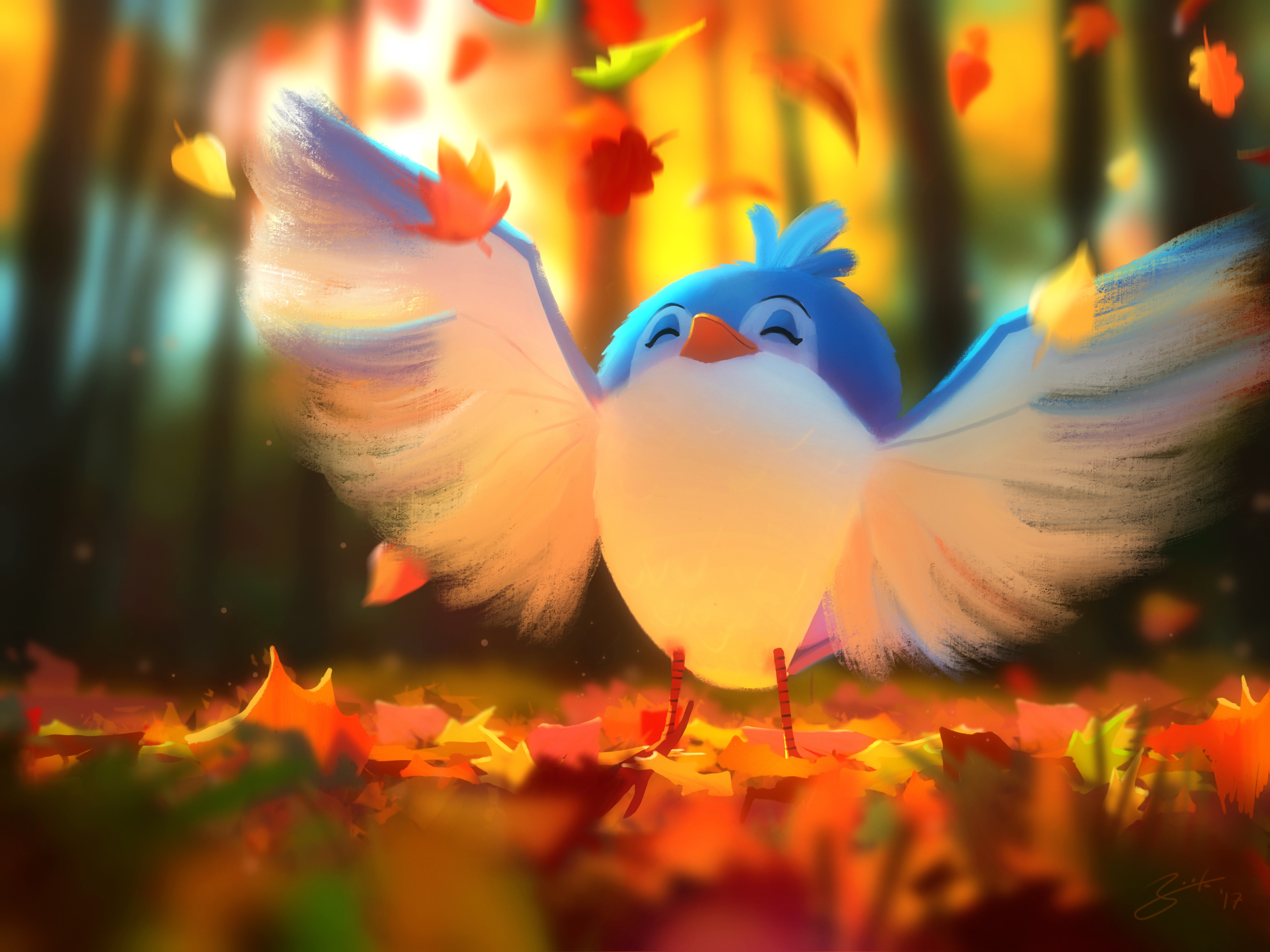 桌面上的壁纸翅膀 秋季 甜鸟