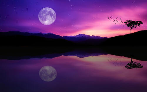 The moon in a purple sky