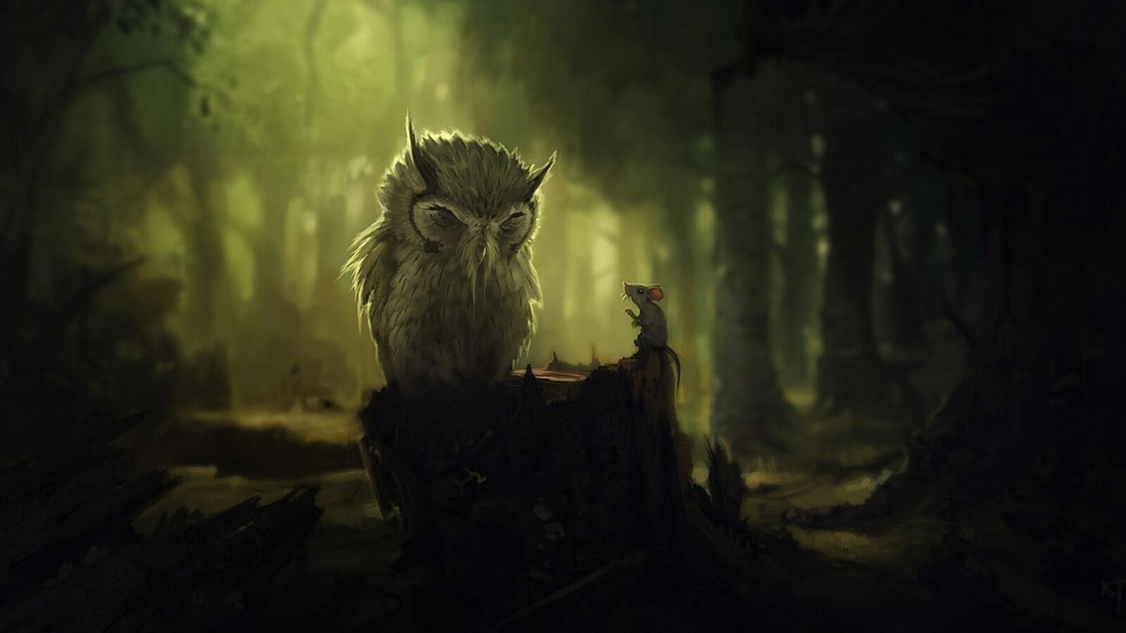 Бесплатное фото Спящая сова в волшебном лесу