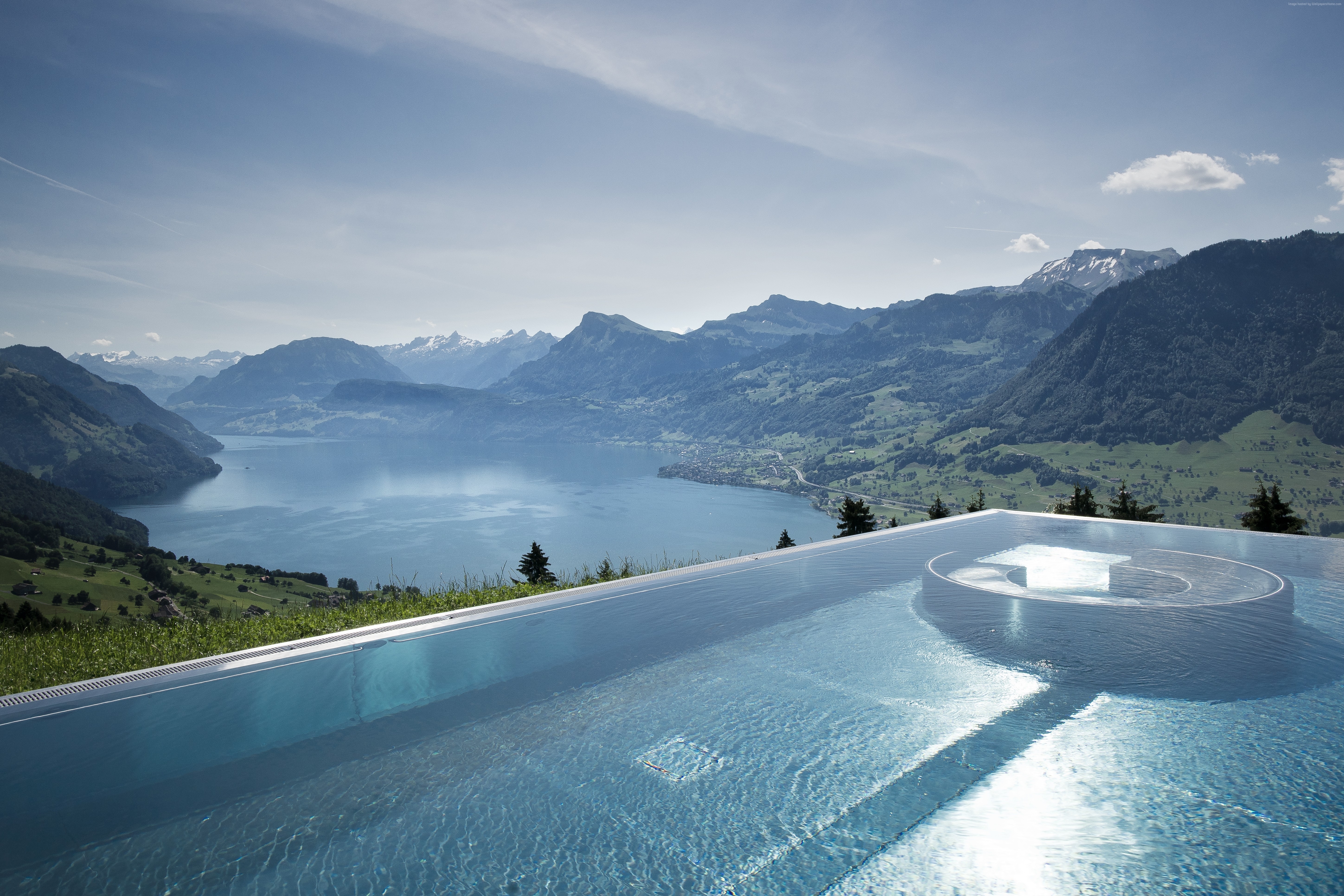 Wallpapers a swimming pool mountains house on the desktop