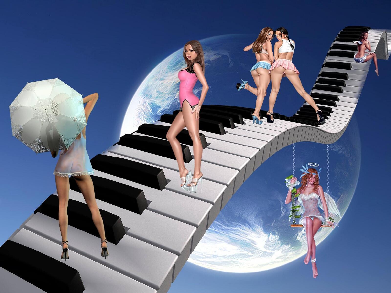 Wallpapers sky keys virtual girls on the desktop