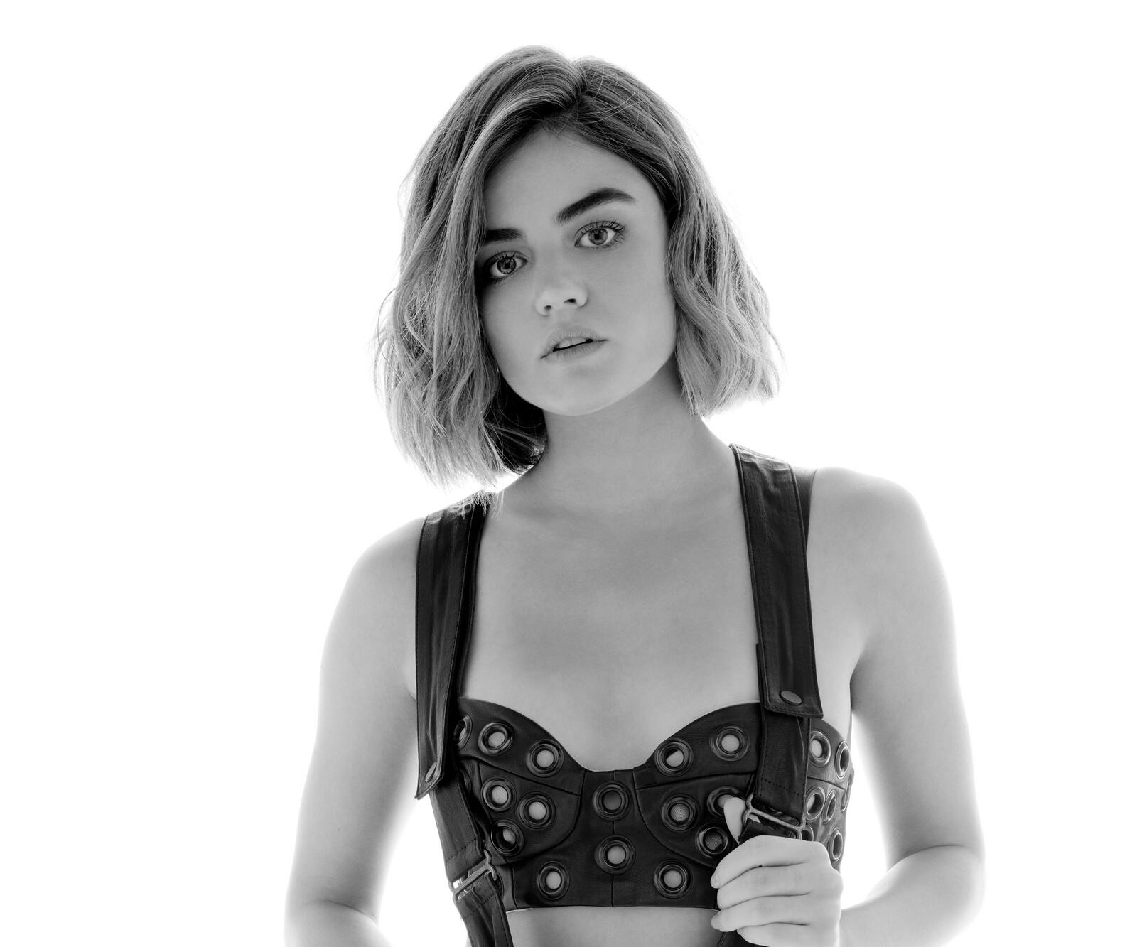 Wallpapers black and white Lucy Hale celebrity on the desktop