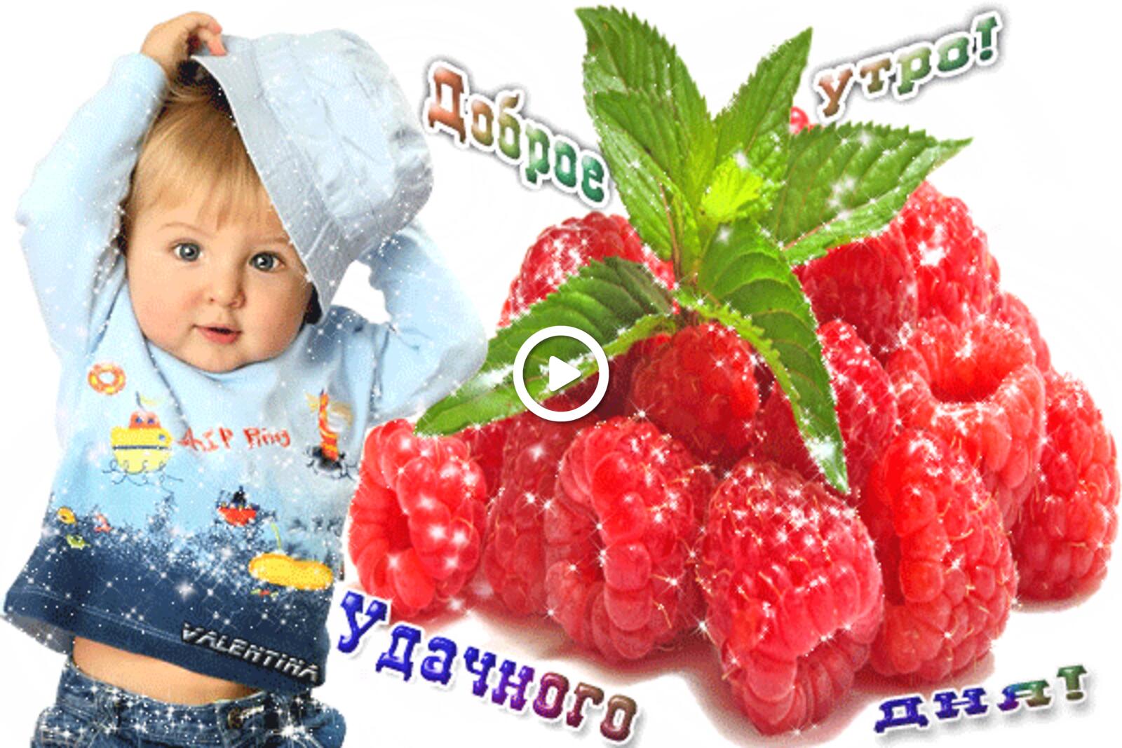 A postcard on the subject of hello animation children berry raspberry for free