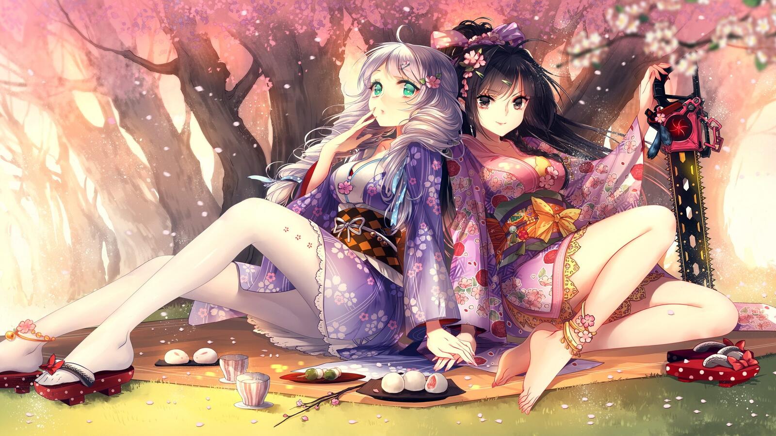 Wallpapers wallpaper anime girls picnic sitting on the desktop