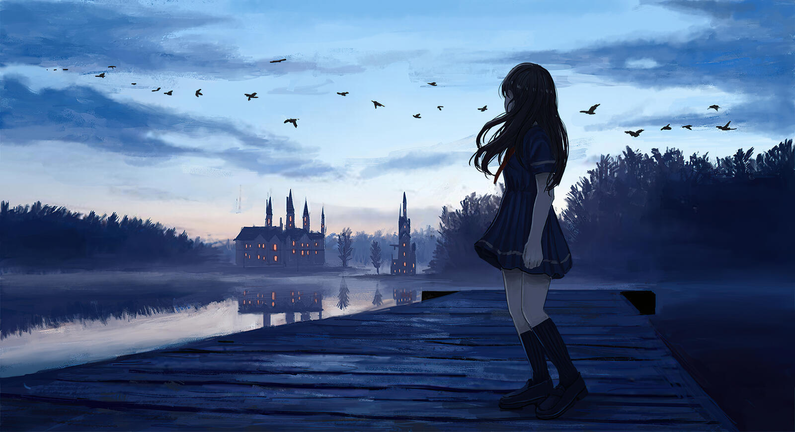 Wallpapers anime landscape castle girl on the desktop