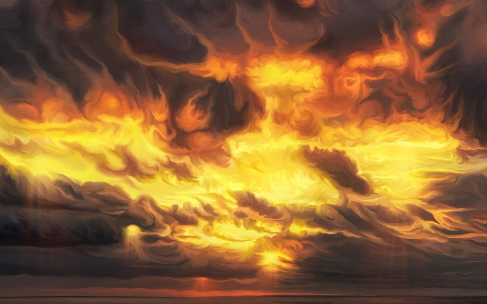Обои картина произведение искусства обои горящее небо на рабочий стол