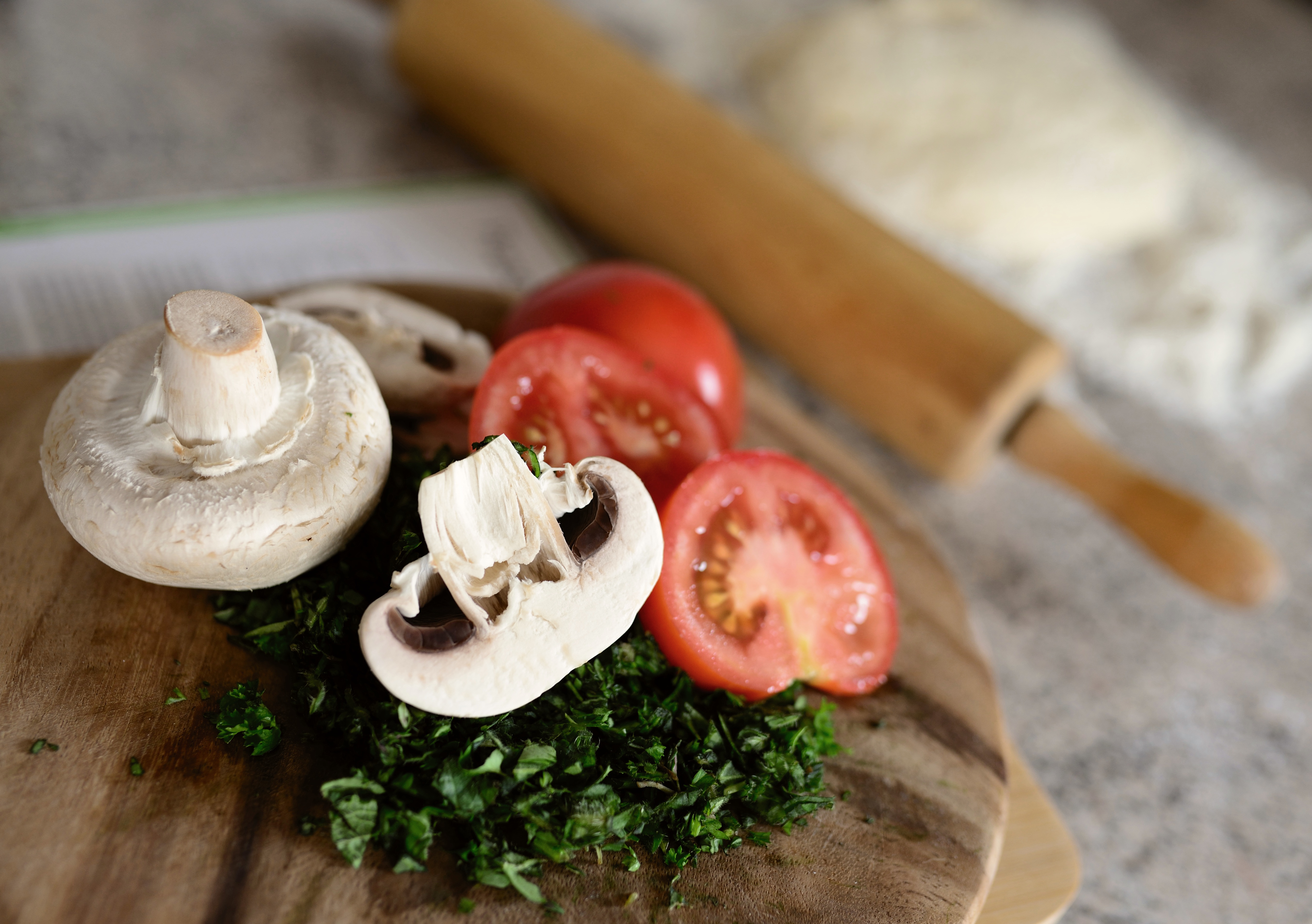 Wallpapers food champignon tomatoes on the desktop