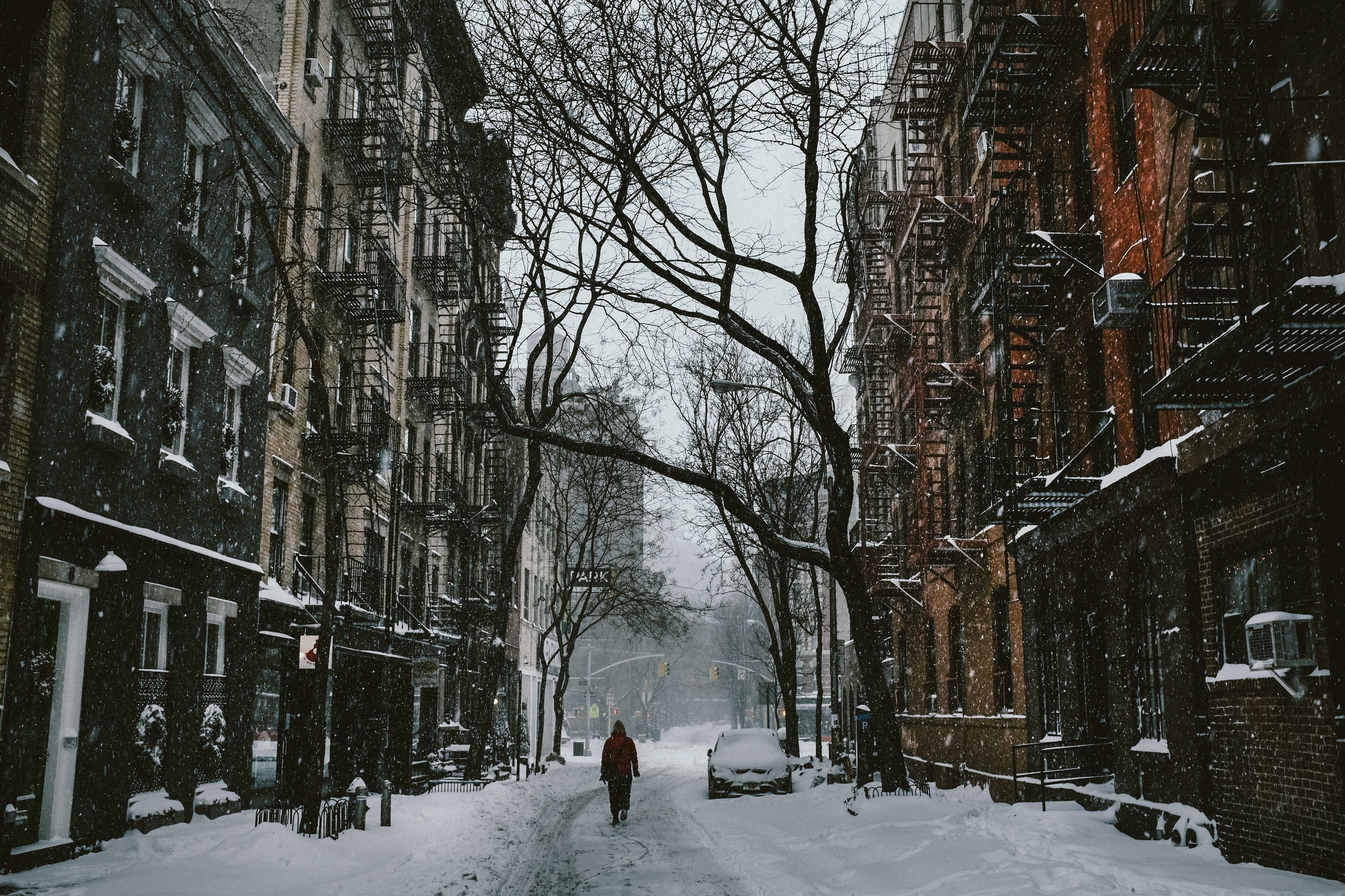 Фото бесплатно дорога, человек, снегопад