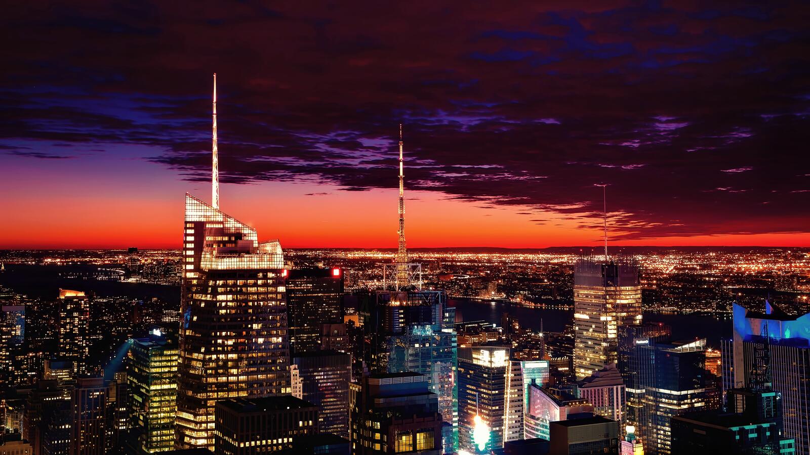 Обои Нью-Йорк закат небоскребы на рабочий стол