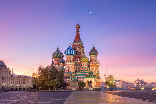 St. Basil`s Cathedral in Moscow at sunset