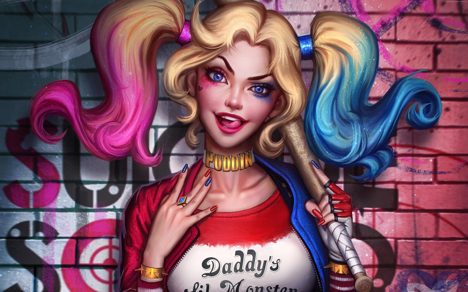 Wallpapers Suicide Squad Harley Quinn tongue on the desktop