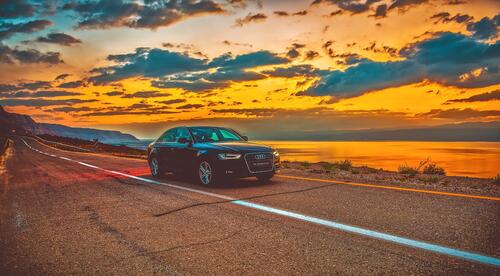 The Audi A4 at sunset.
