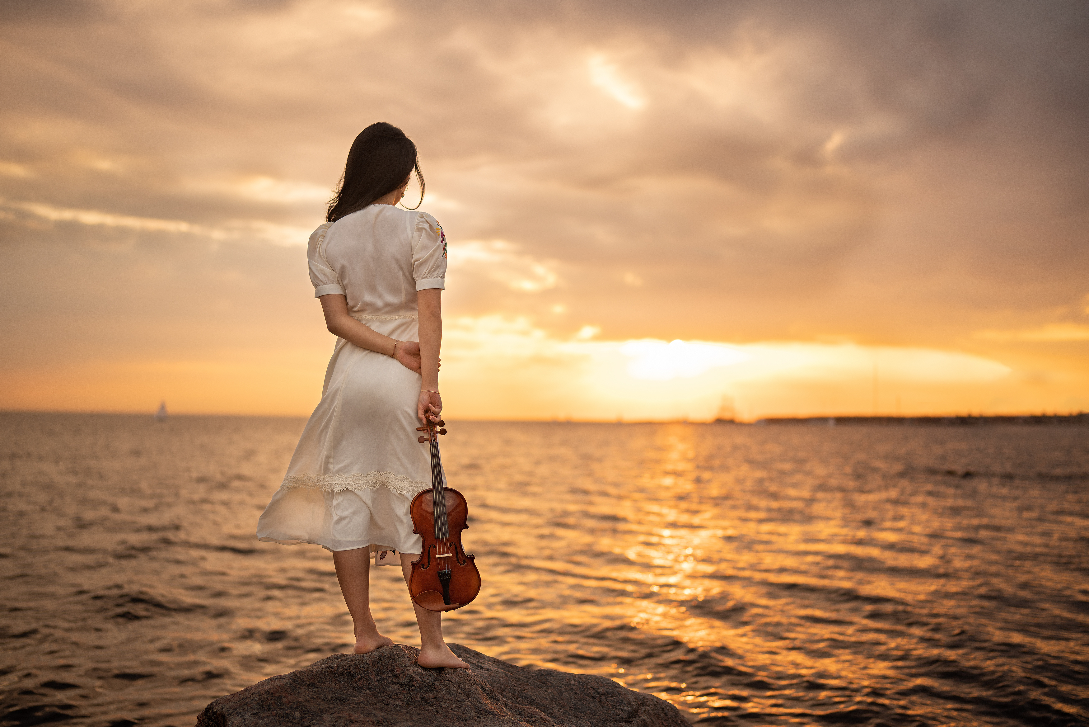 Wallpapers young woman nature violin on the desktop