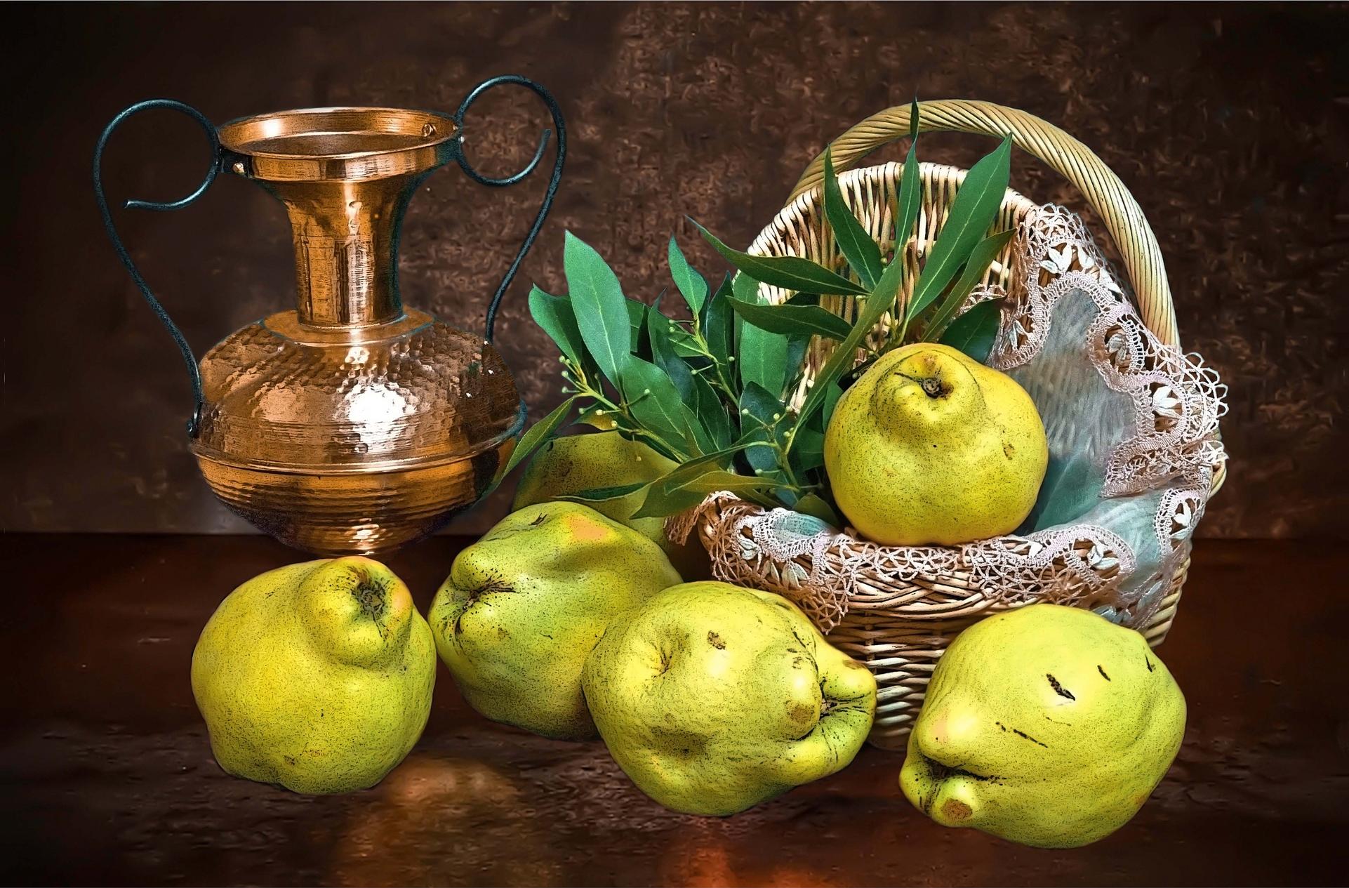 Wallpapers basket jug pears on the desktop