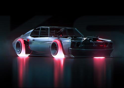 Car with glowing wheels