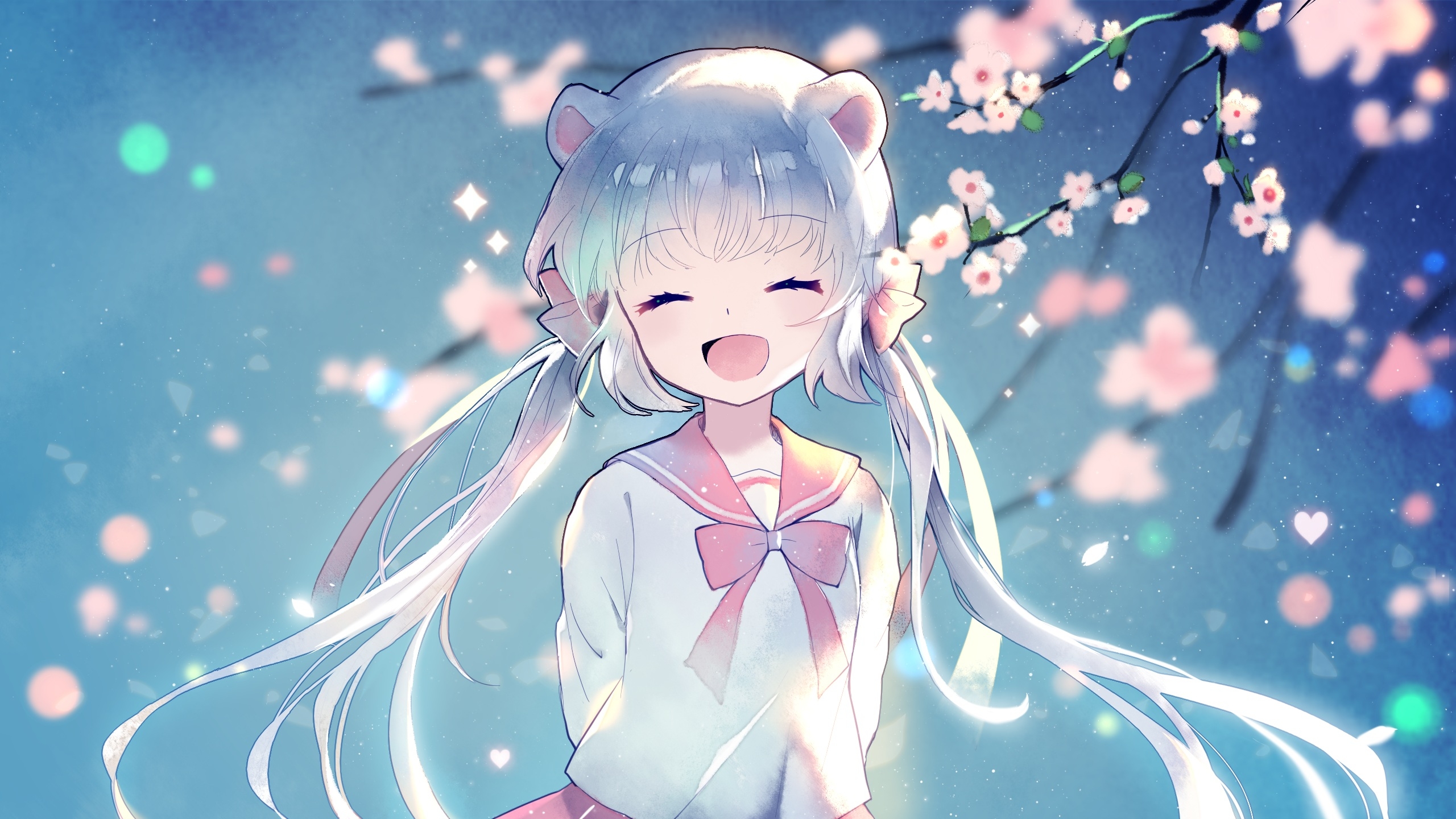 Photo free wallpaper anime girl, happy face, twintails