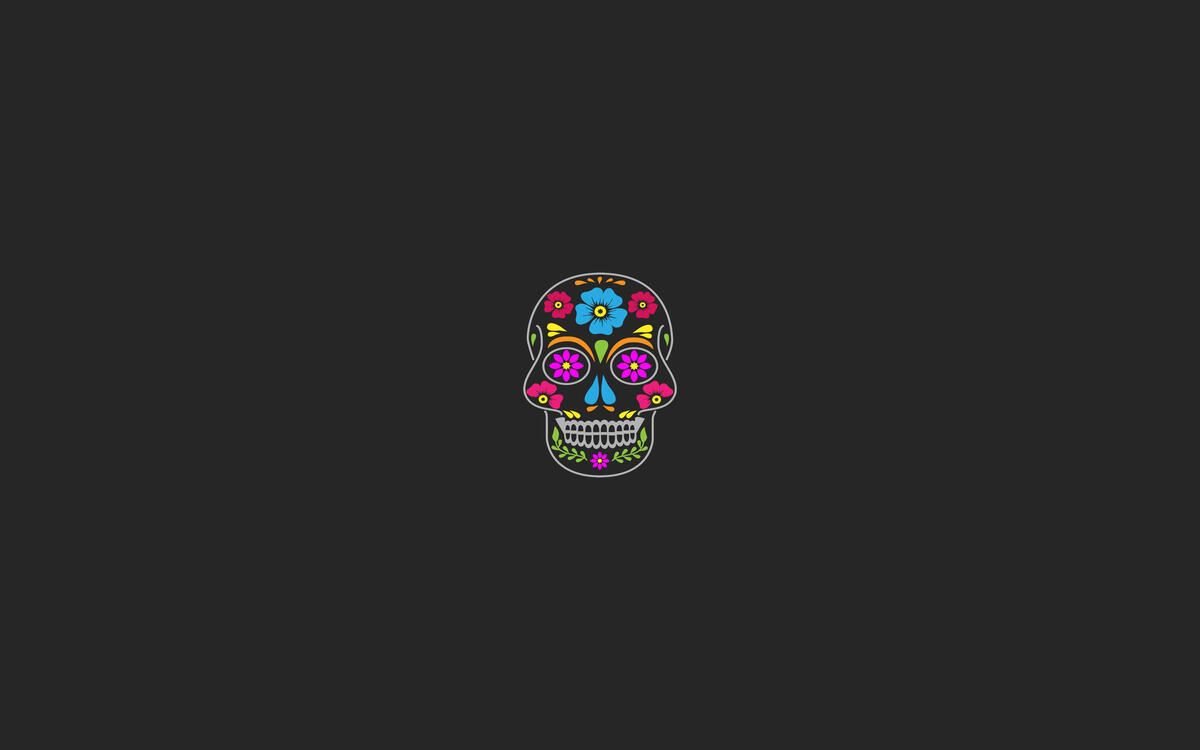 A drawing of a human skull with flowers