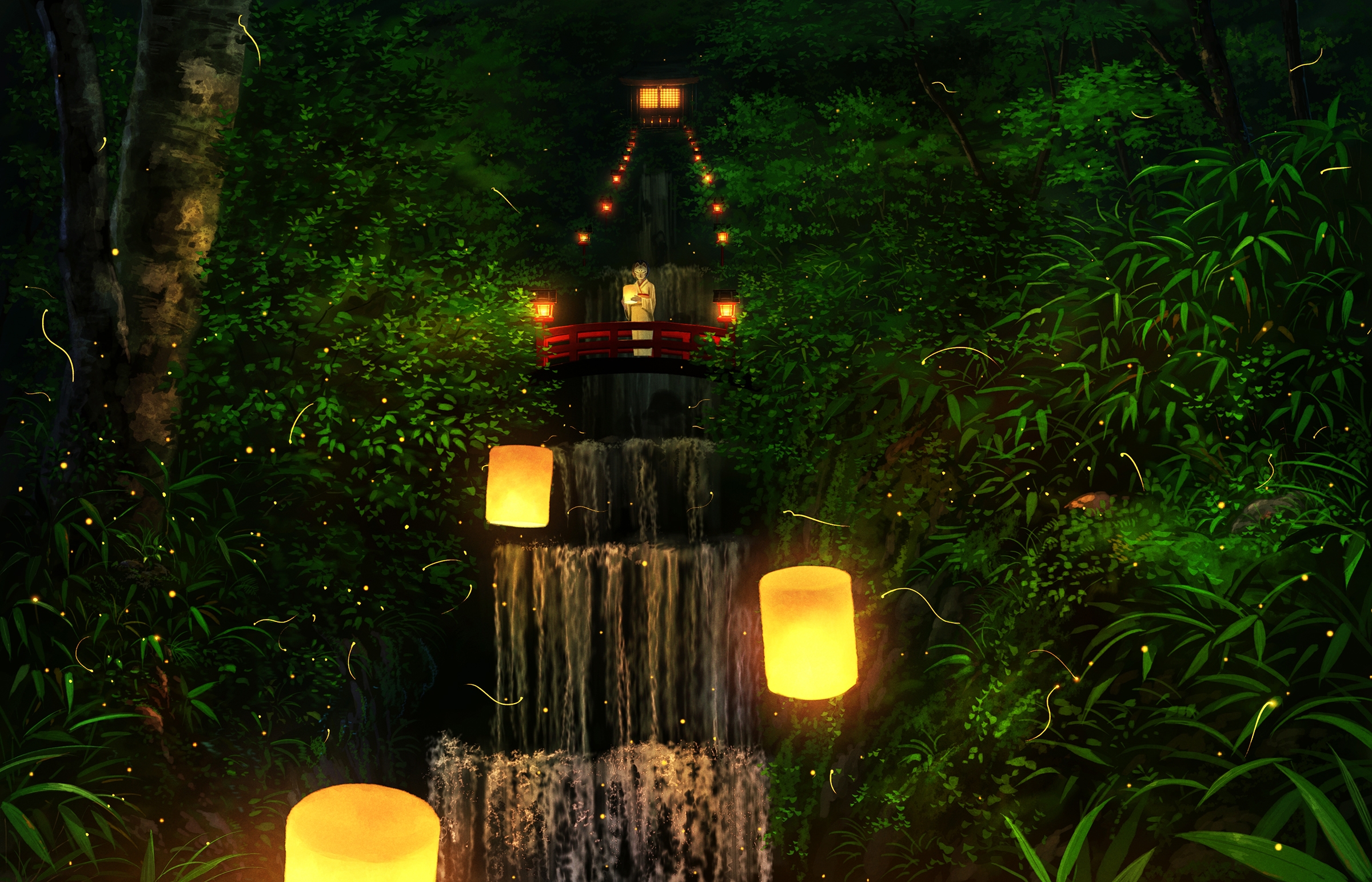 Wallpapers anime landscape lanterns night on the desktop
