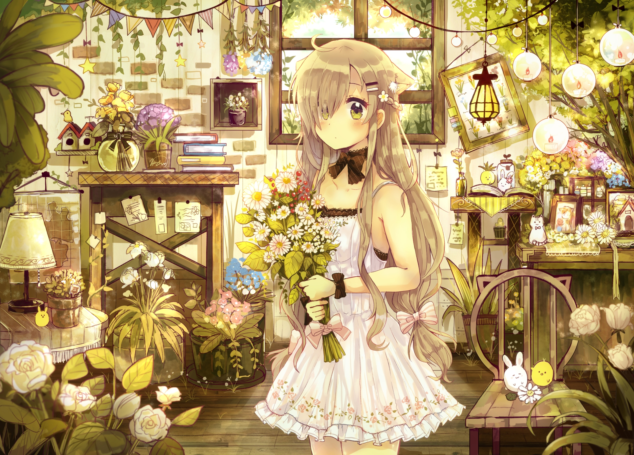 Photo Wallpaper Anime Girl Dress White Flowers Free Pictures On Fonwall 8764