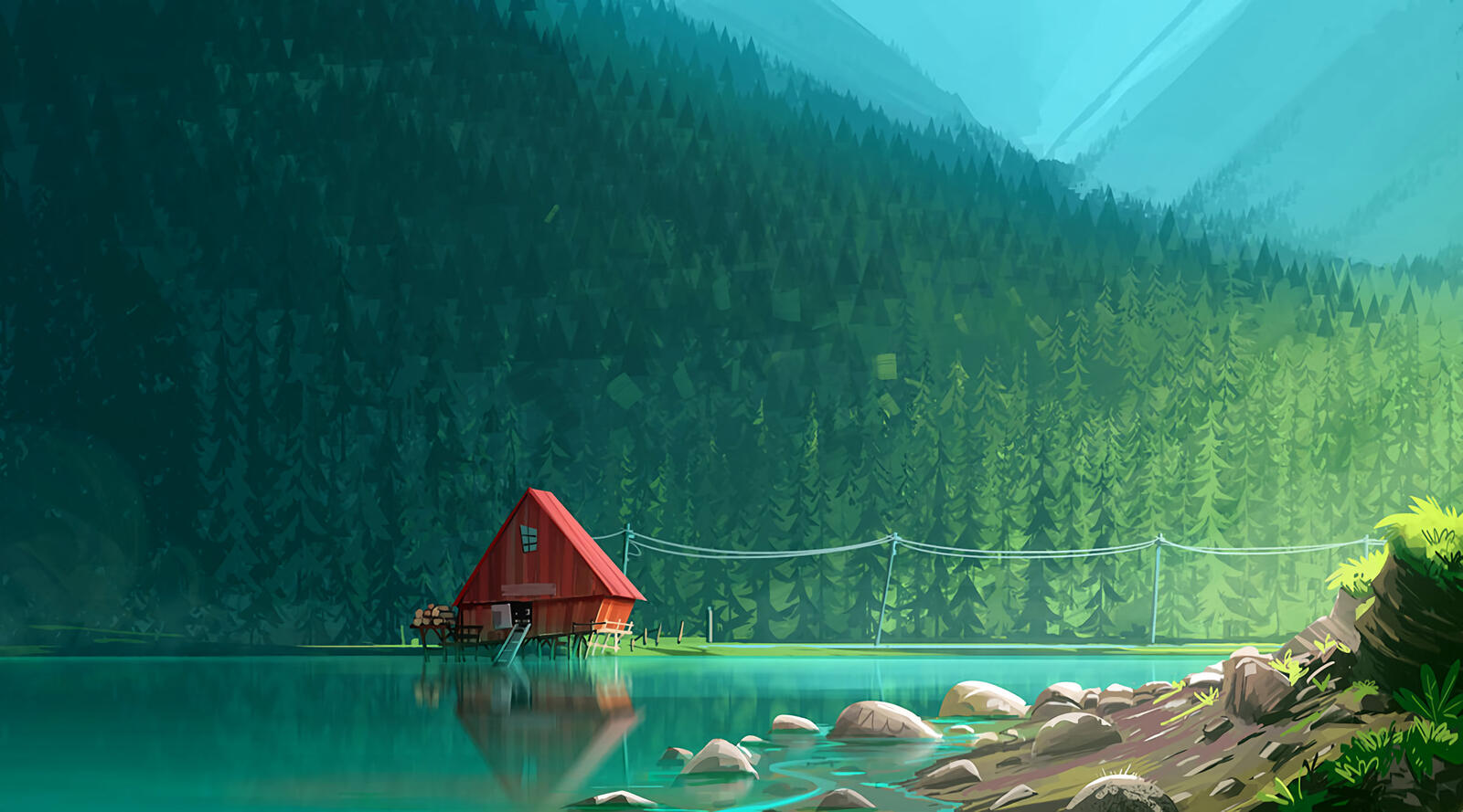 Free photo Rendering of a fairy tale lake house