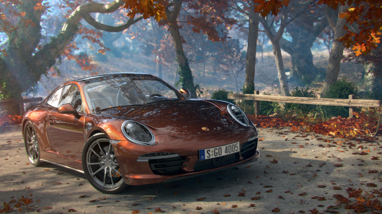 Обои Porsche коричневый осень на рабочий стол