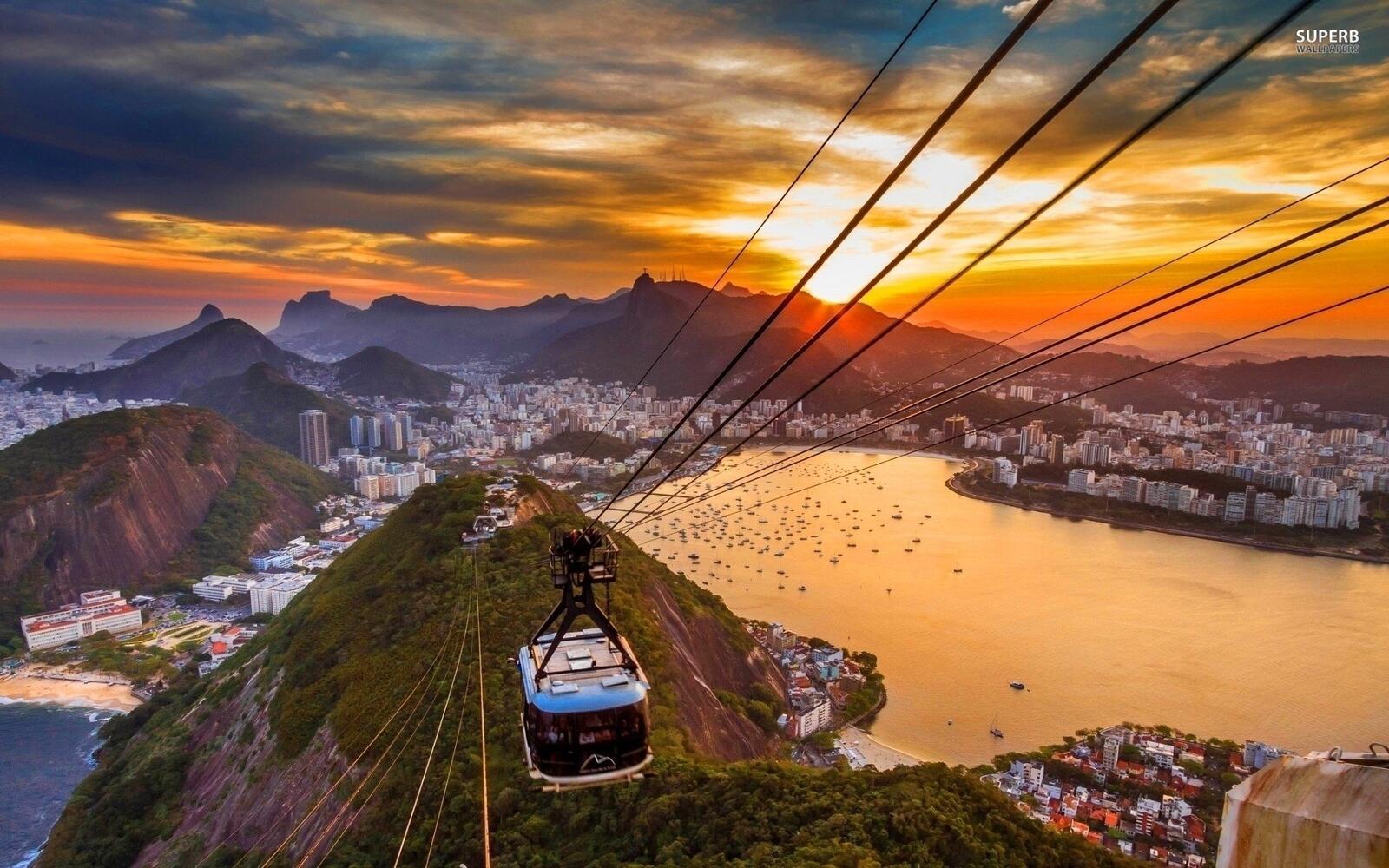 Обои Рио де Жанейро закат вид на город на рабочий стол