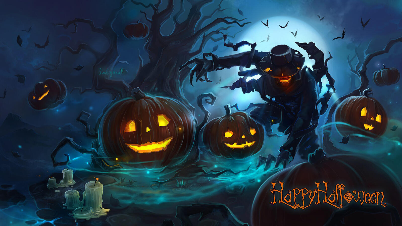 Бесплатное фото Рендеринг картинка с тыквами на хэллоуин