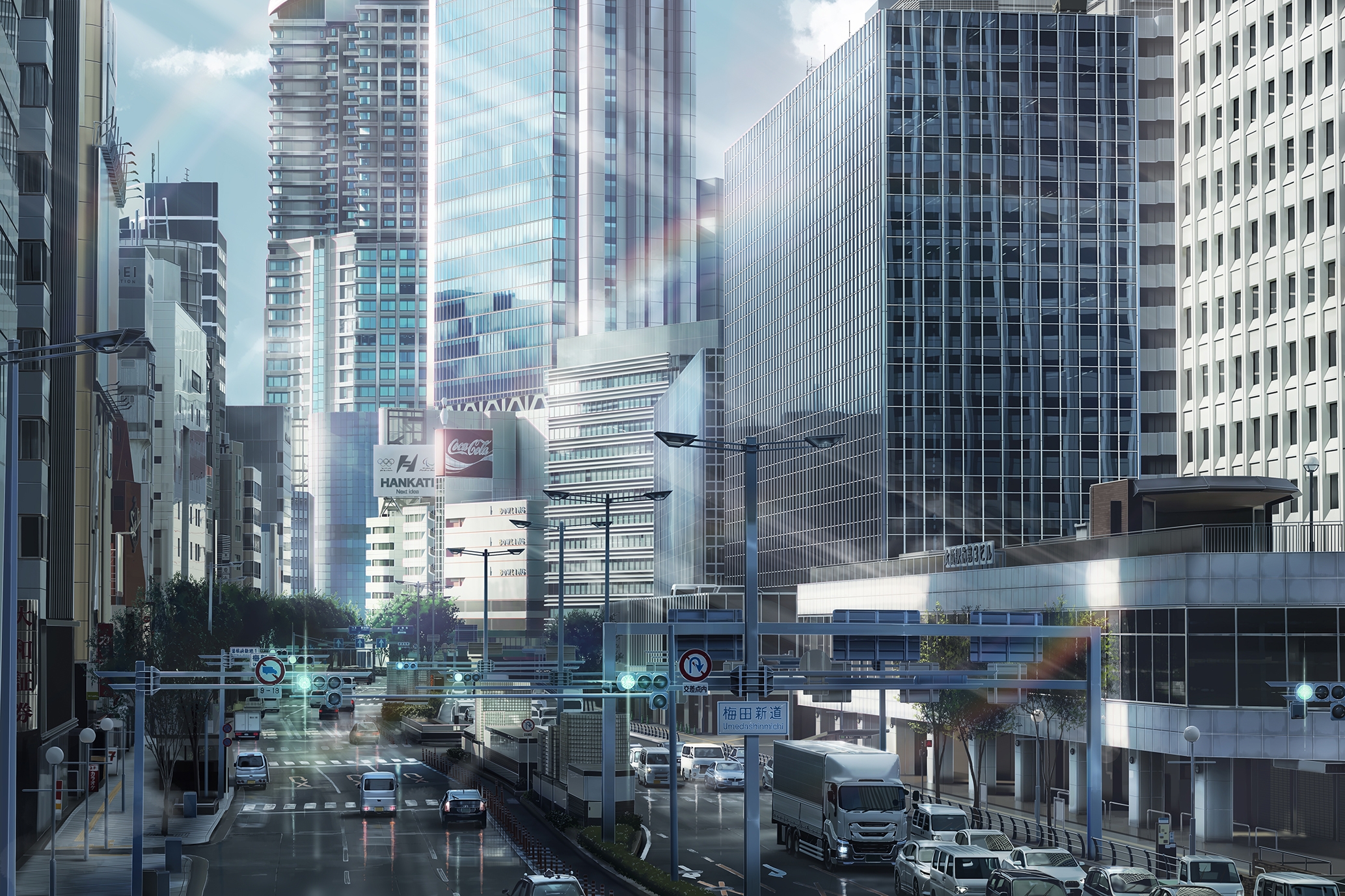 Обои городской пейзаж аниме здания небоскребы на рабочий стол