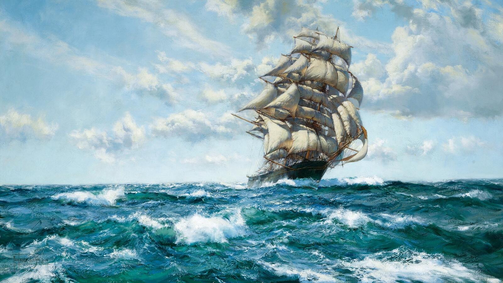 Wallpapers sailing ship ocean clouds on the desktop